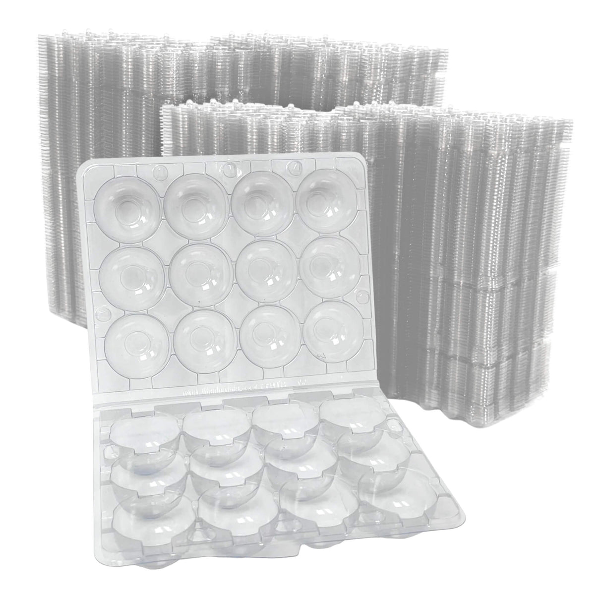 Clear plastic egg trays with a white background