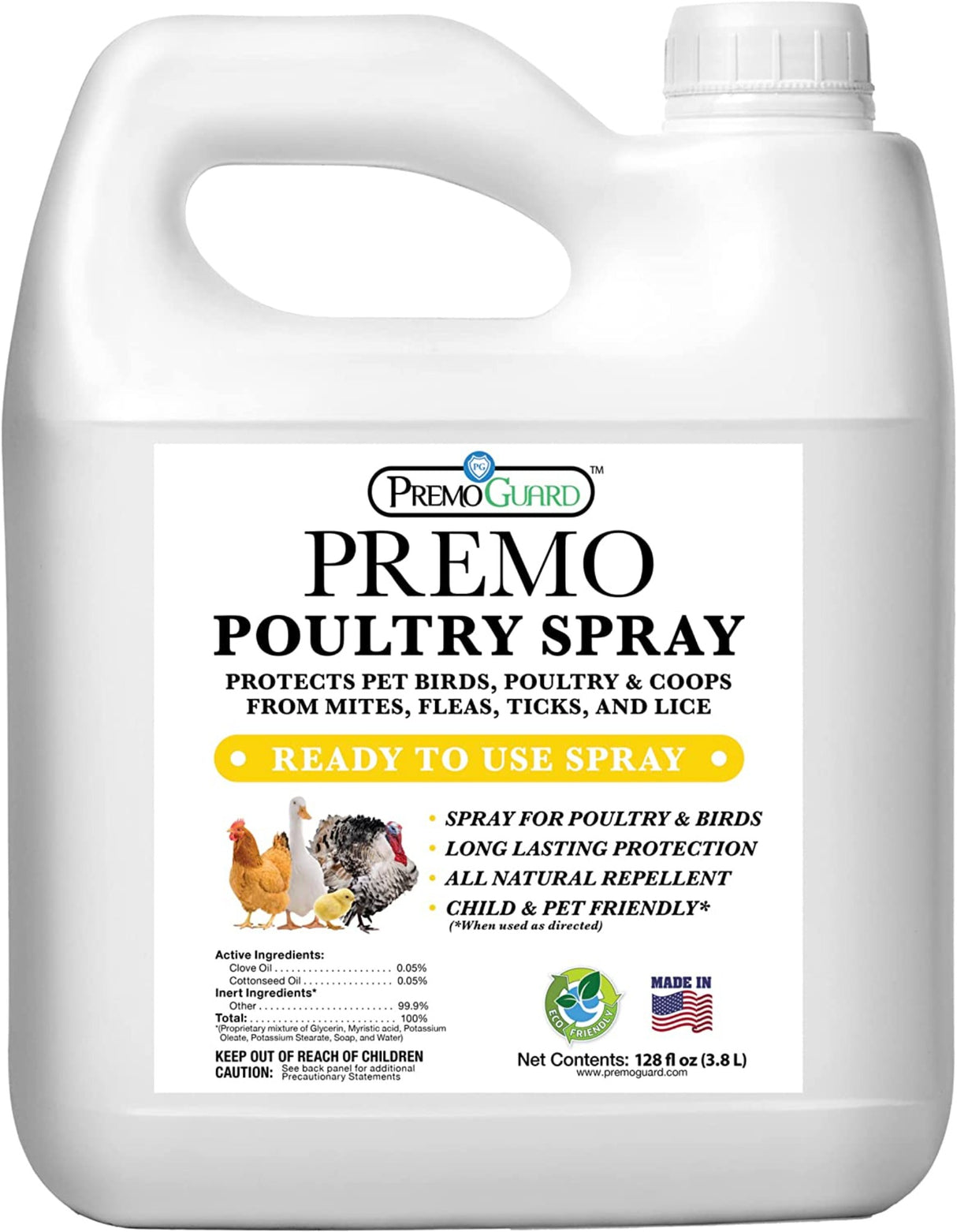 Hatching Time Premo Guard. Premo poultry spray gallon can be seen in image. Ready to use spray to protect poultry from mites, fleas, ticks and lice.