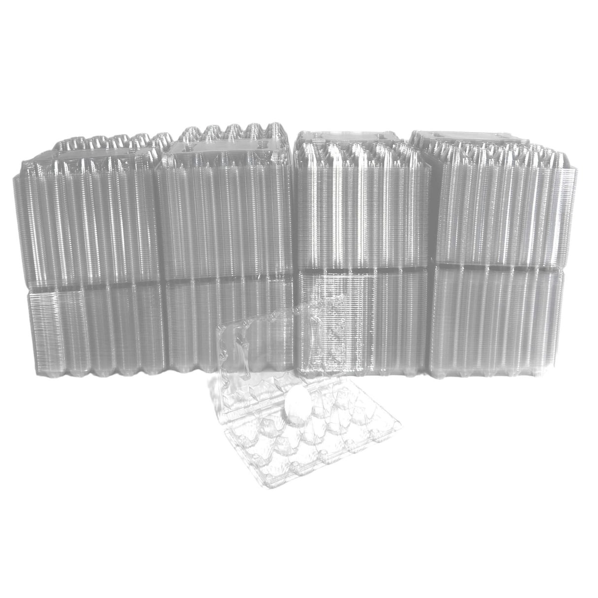 Clear plastic packaging boxes on a white background