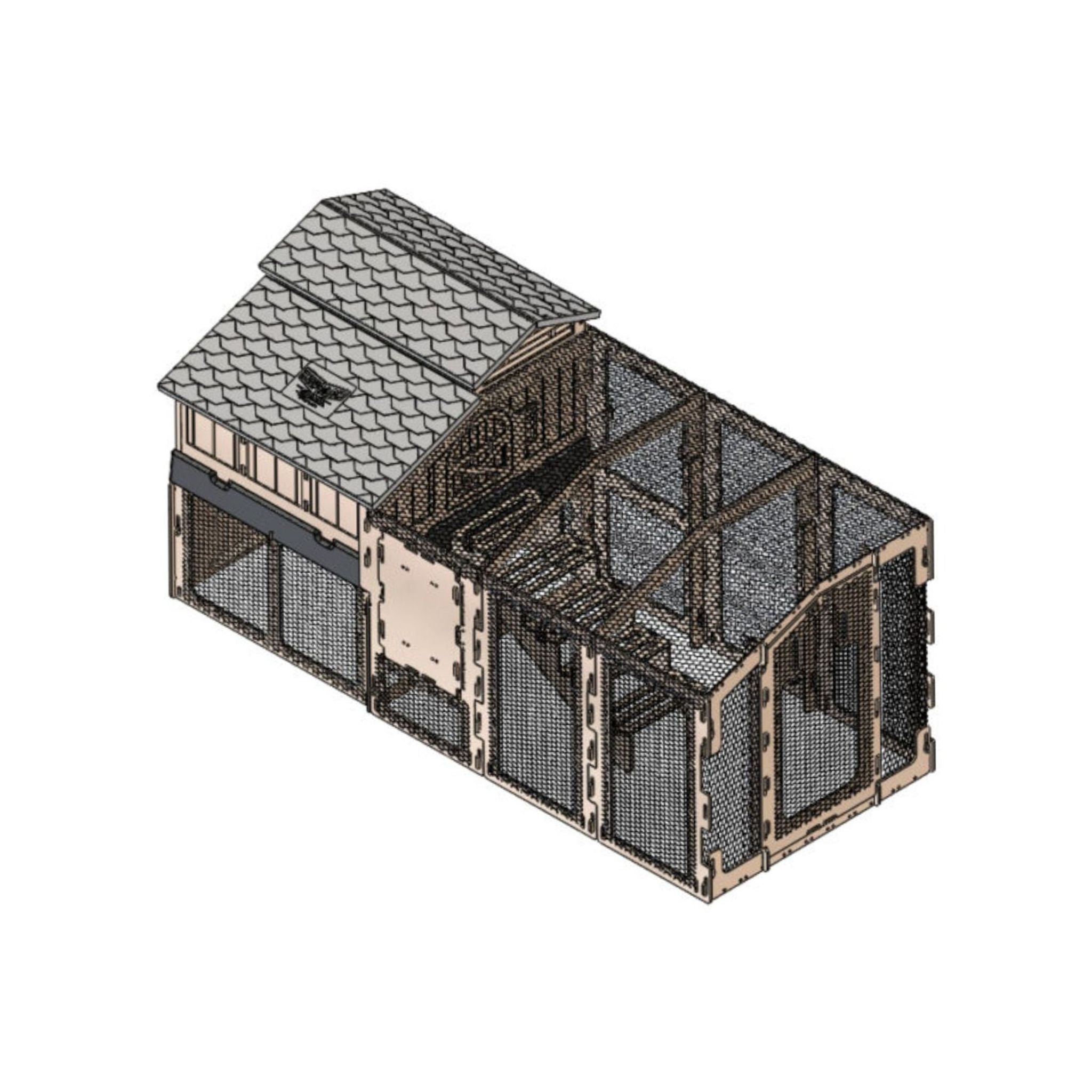 Hatching Time. 3d rendering of Snaplock by Formex Standard chicken coop with stand and stairs and run