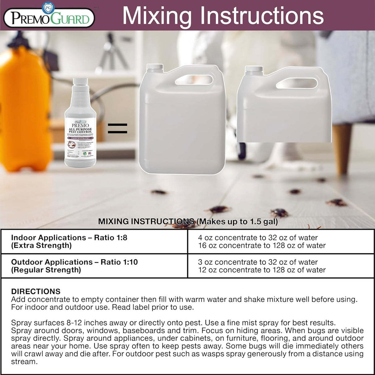 Hatching Time Premo. All Purpost pest control concentrate mixing instructions.