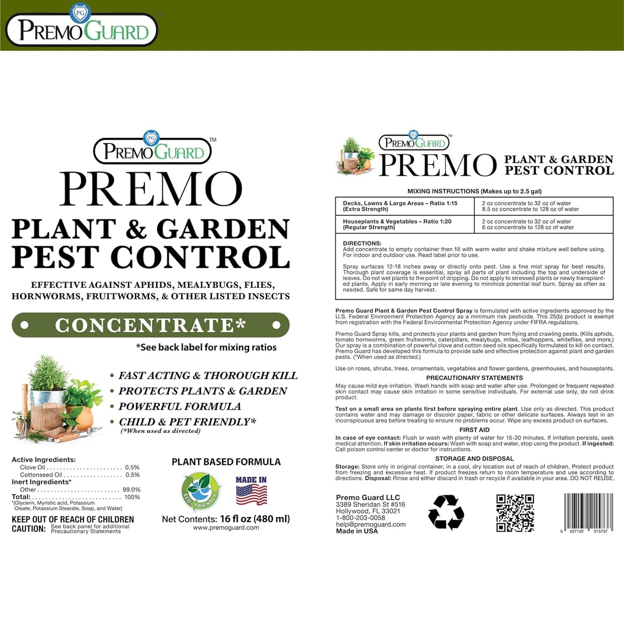 Plant and Garden Pest Control Concentrate By Premo Guard- 16 oz