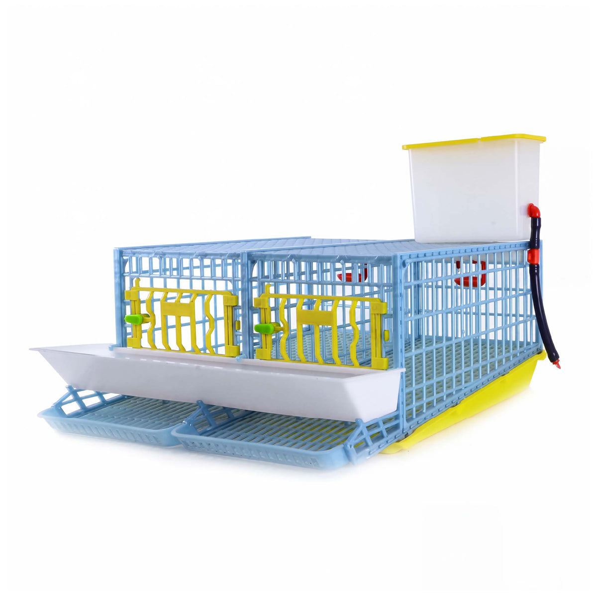 Cimuka by Hatching Time 2-section quail breeding cage with front feeder, roll-out egg trays and water tank