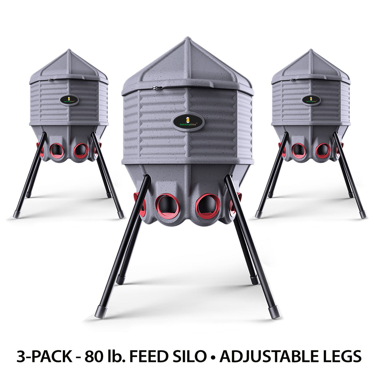 3 80lb Feed Silos with 4 adjustable legs