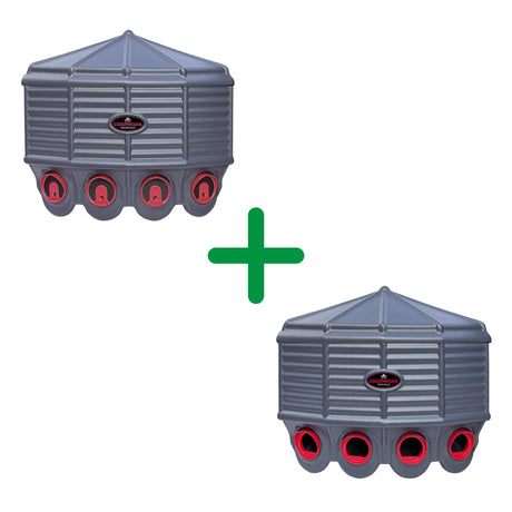 Hatching Time Silo wall mounted Coopworx Feeder and Drinker shown with plus.