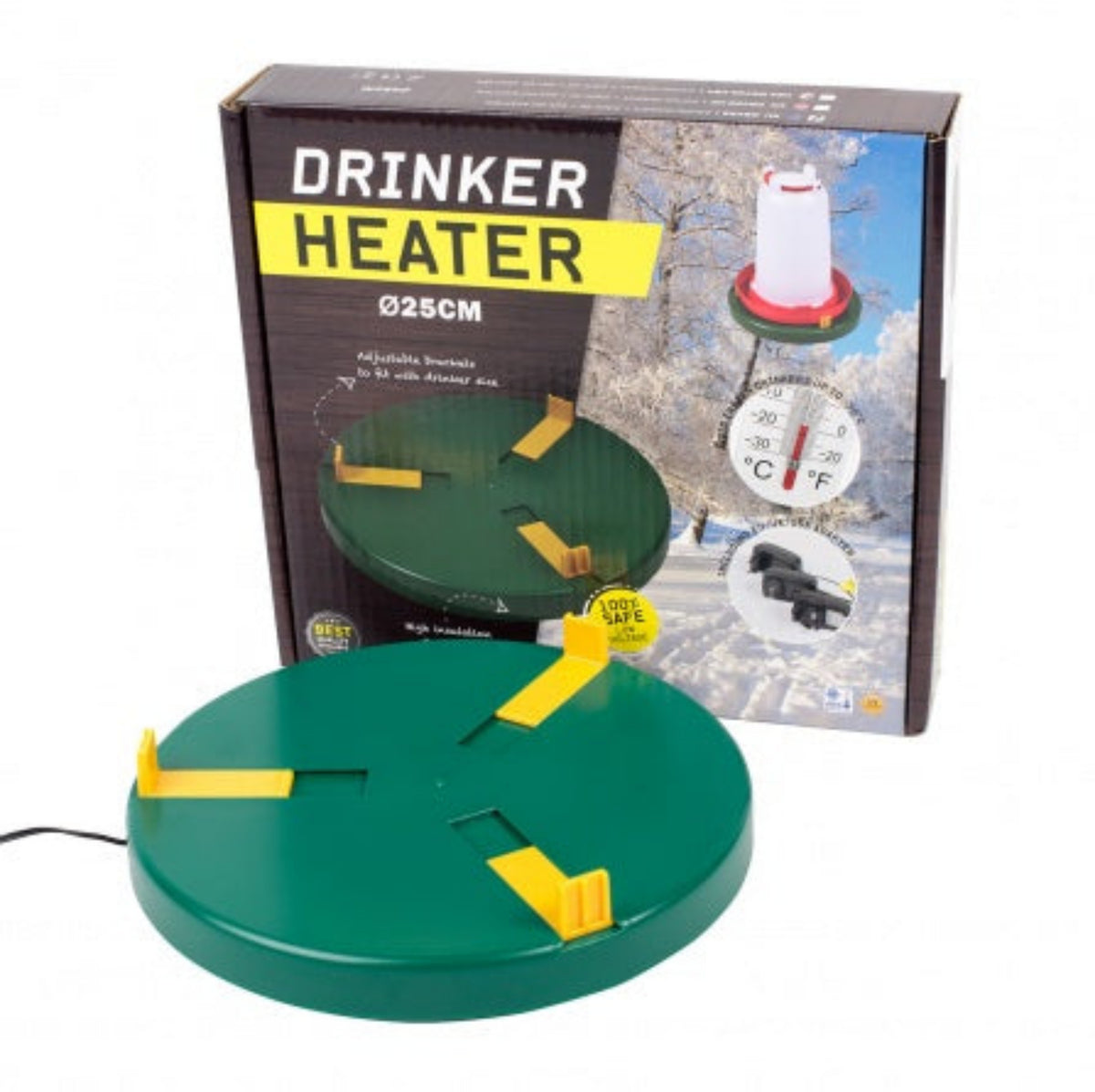 Drinker heater with packaging on a white background