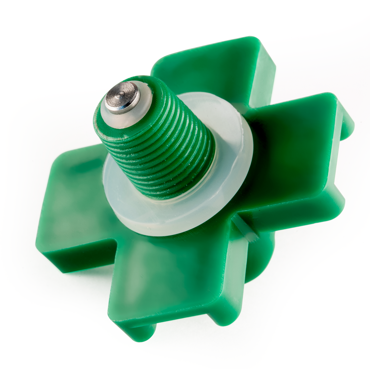 DIY horizontal poultry nipple drinker with threaded base and rubber washer – close-up view