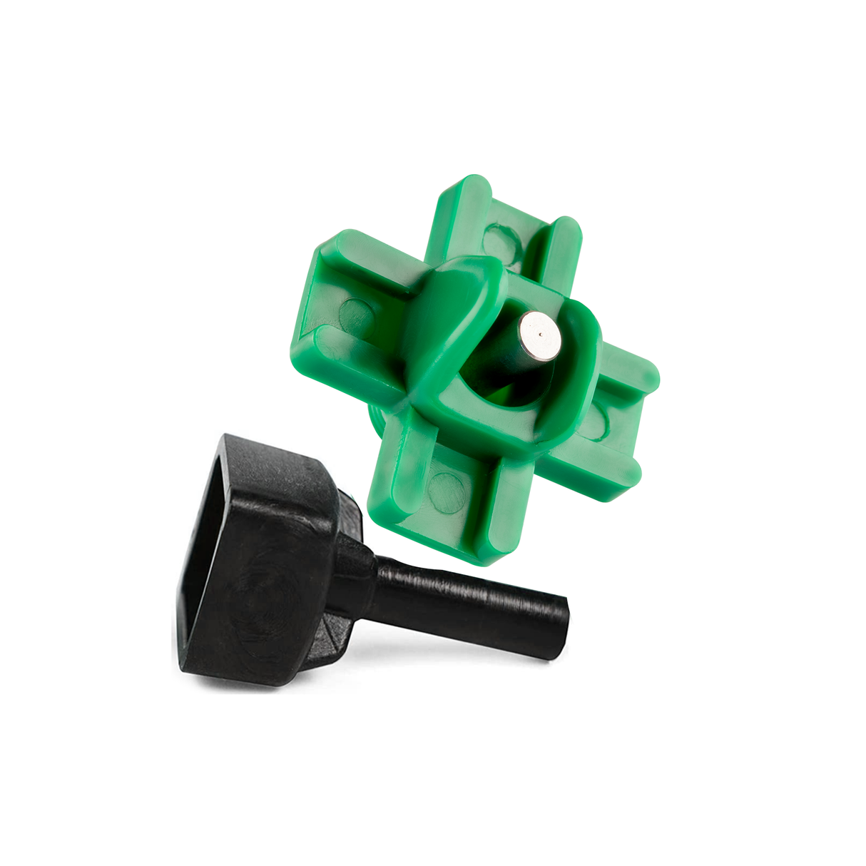 DIY poultry nipple drinker with stainless steel pin and black mounting adapter tool