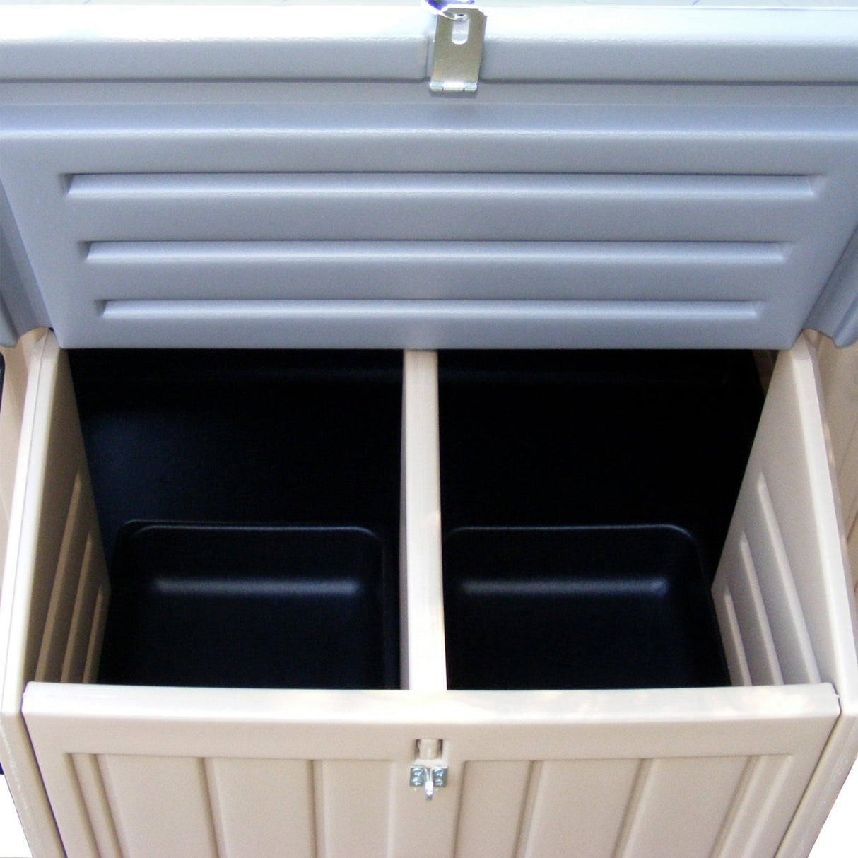 Hatching Time. Top view of nesting section in large chicken coop. Easy egg collection with doors.