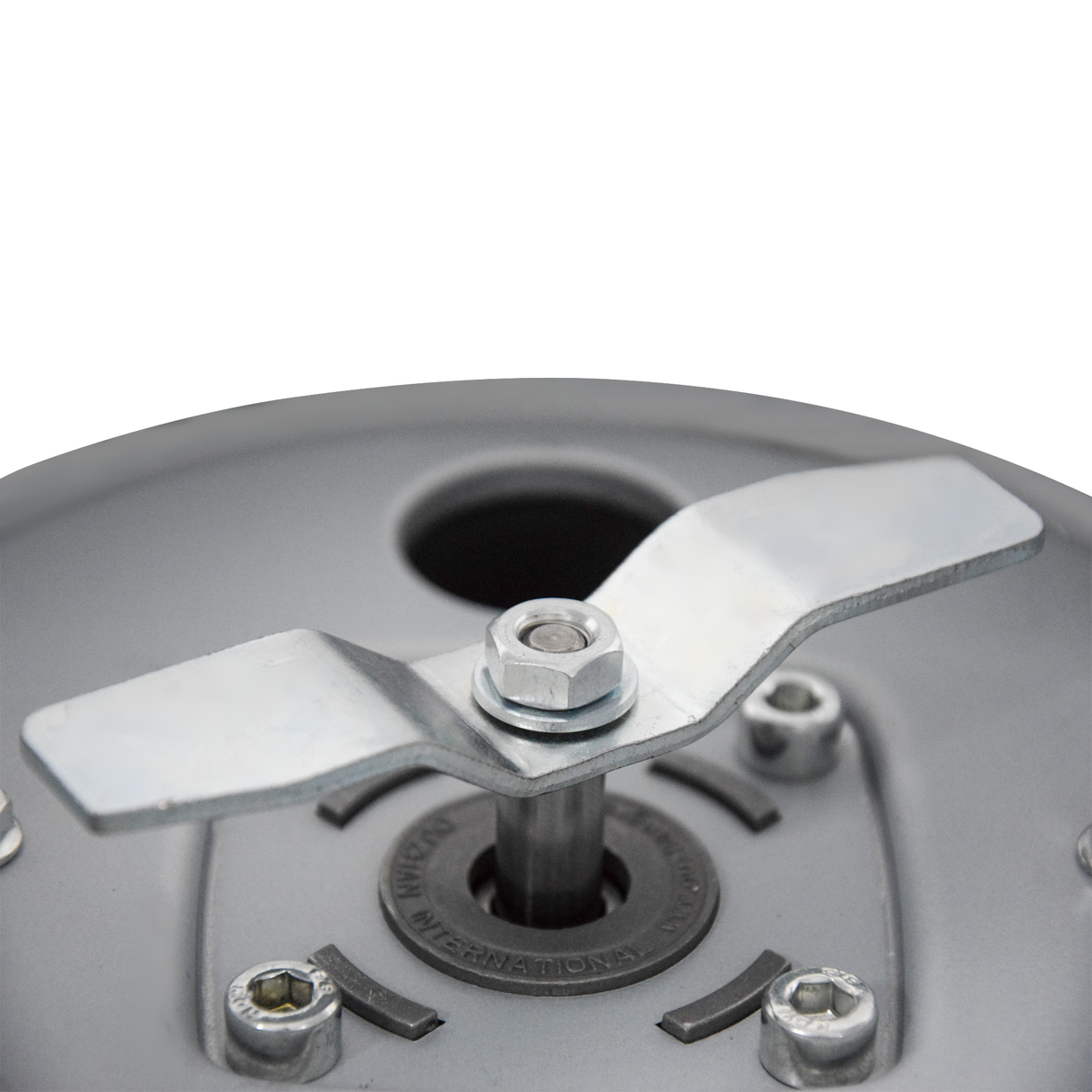 Close-up of stainless steel blade and nut assembly inside Farm Mill Compact Feed Crusher showing durable cutting mechanism for grinding grains and feed