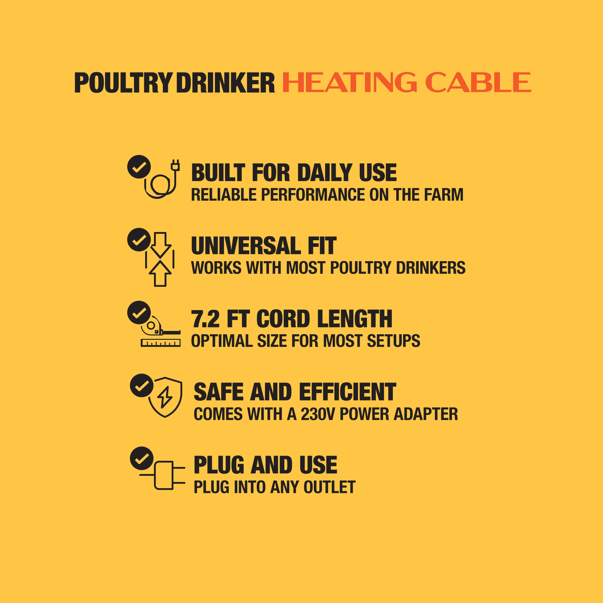 Poultry drinker heating cable description on a yellow background