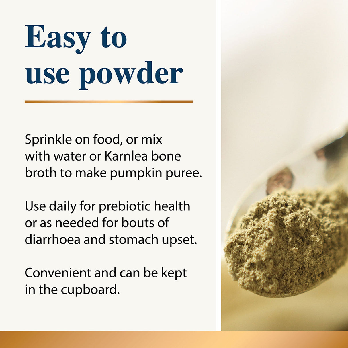 Karnlea dental powder graphic showing easy to use powder for pet oral care