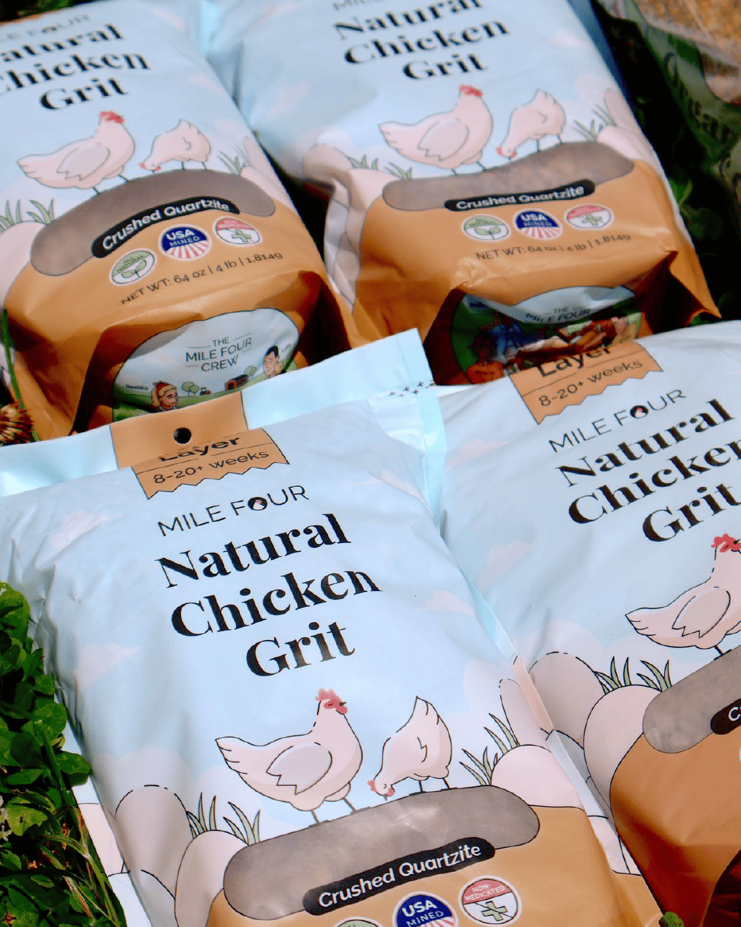4 large bags of mile four natural chicken grit