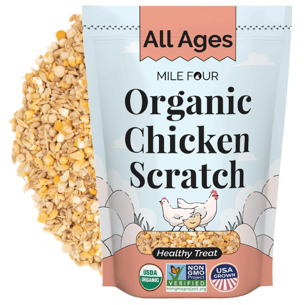 a bag of Mile Four Organic Chicken Scratch