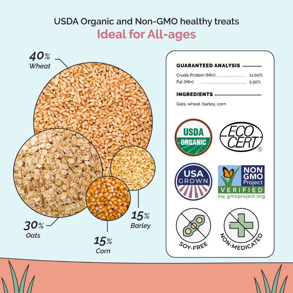 a ingredient list for Mile Four Organic Chicken Scratch