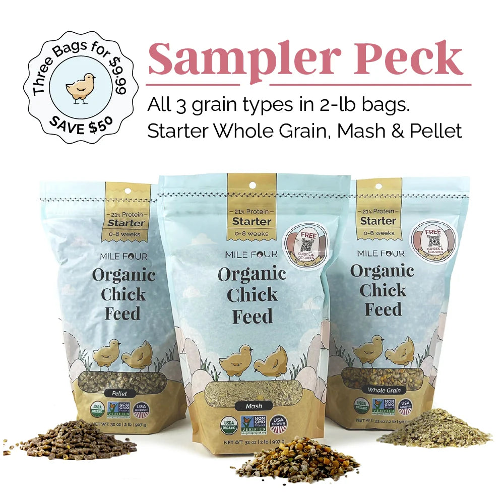 A Mile Four Starter Organic Chicken Feed Sampler Peck