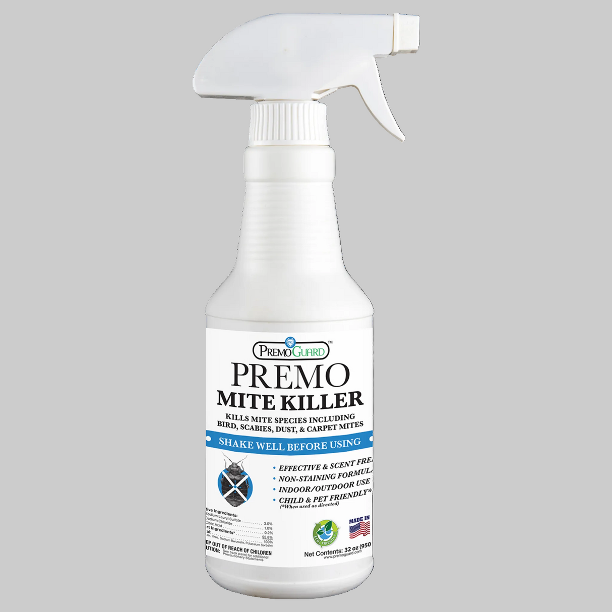Hatching Time Premo. 32 oz mite killer spray can be seen in image.