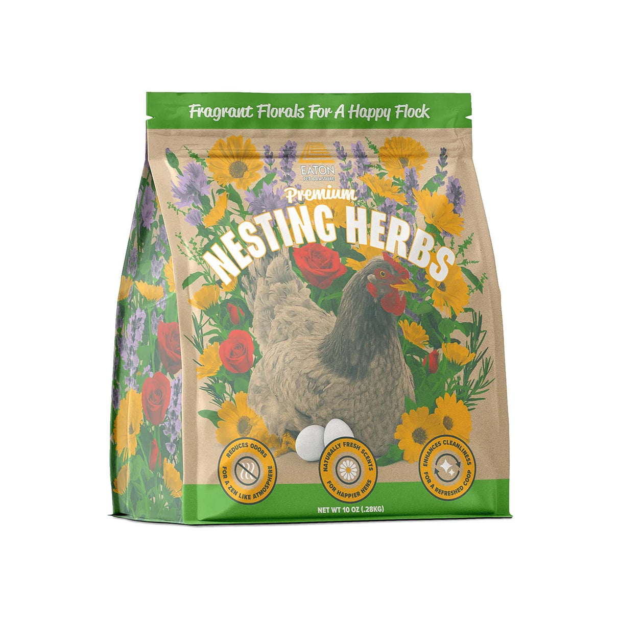 Premium Nesting Herbs 10 oz bag by Eaton Pet & Pasture – natural aromatic herb blend for fresh, clean, and pest-free chicken coops.