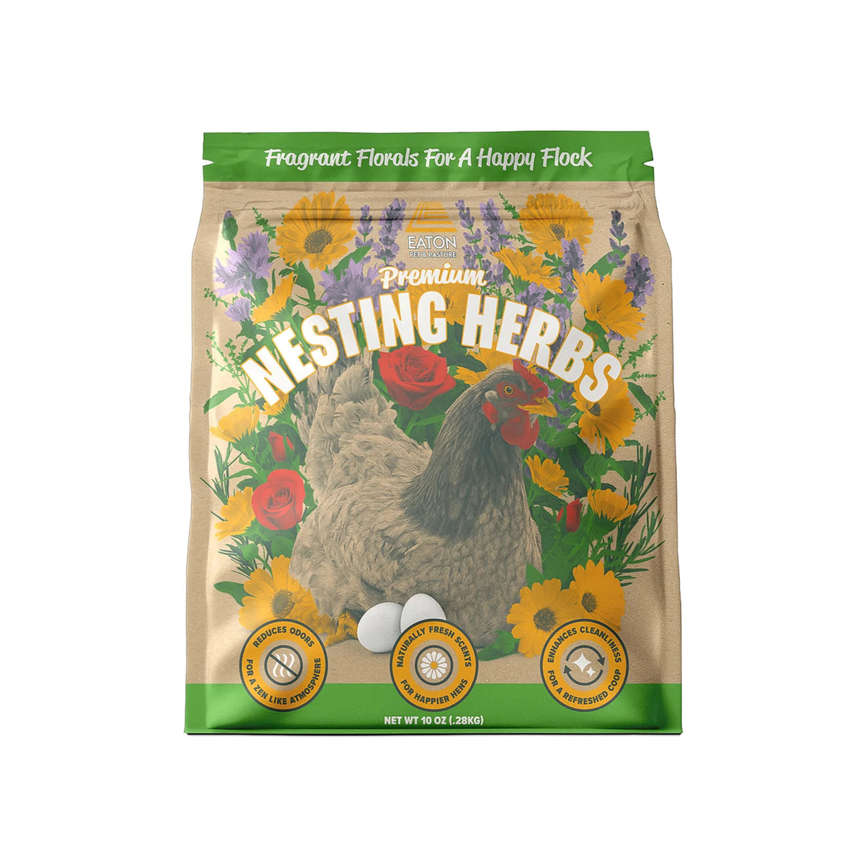 Premium Nesting Herbs 10 oz bag by Eaton Pet & Pasture – aromatic herb mix for fresh, clean, and pest-free chicken coops.