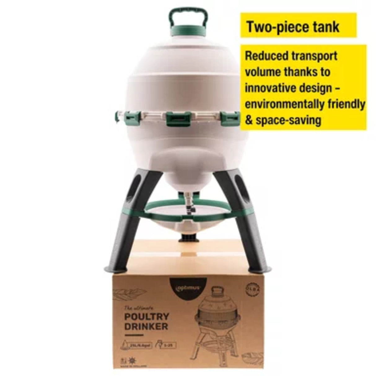 The Optimus Poultry Drinker - 6 Gallon is innovative and space saving.