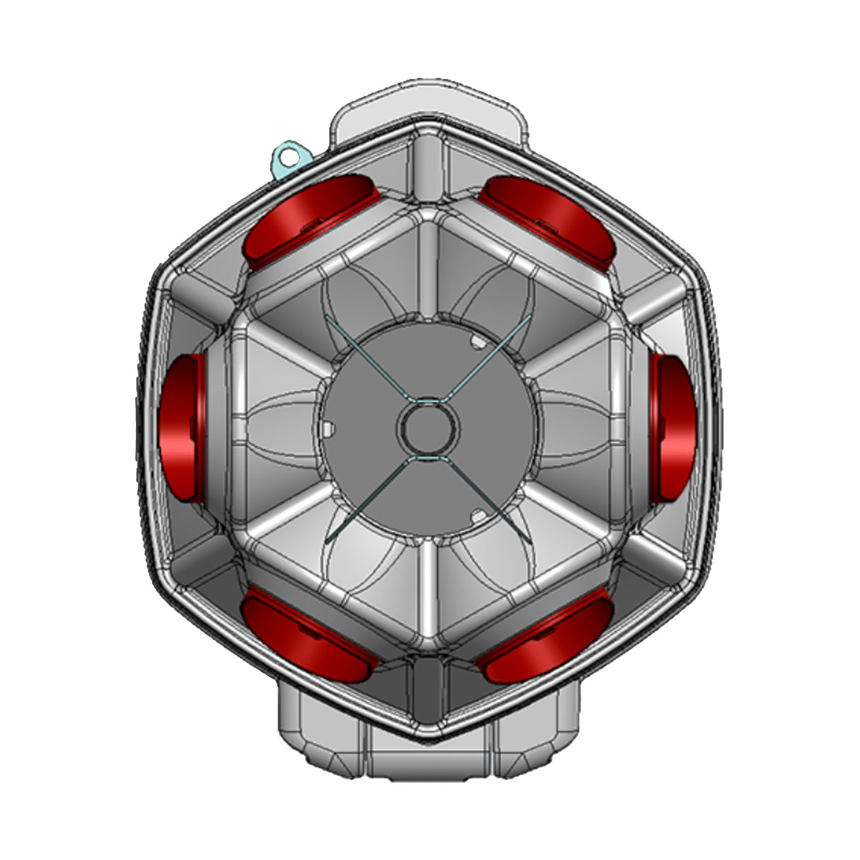 Hatching Time Coopworx 40 lb feeder silo can be seen in image, 3d rendering above silo.