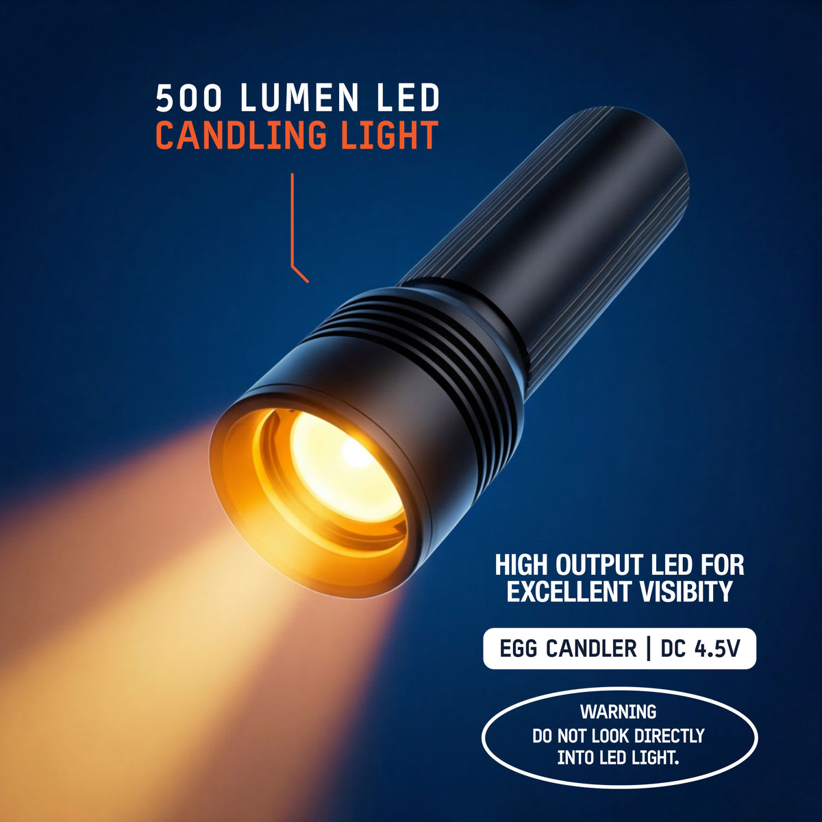 Hatching Time 500 lumen LED egg candler with high-output light for clear poultry egg candling visibility