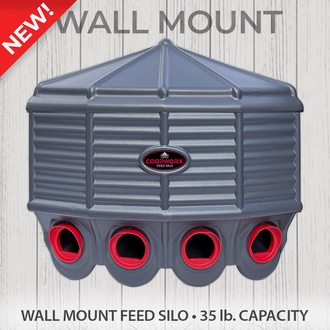 Hatching Time Silo wall mounted Coopworx Feeder show in image