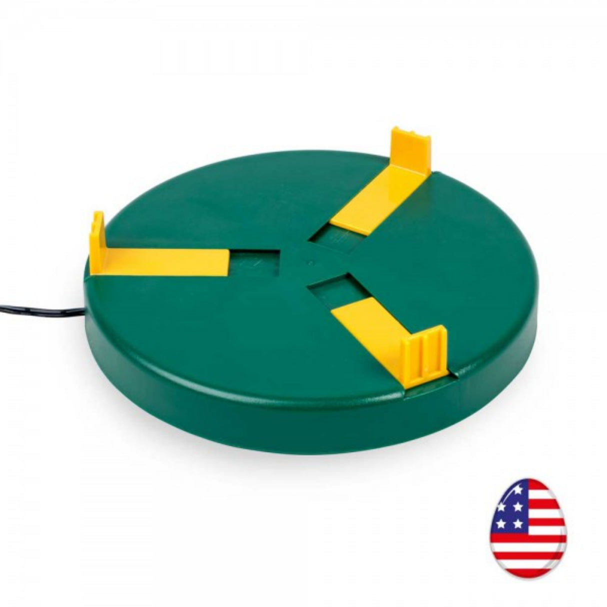 Green and yellow device on a white background with an American flag icon.