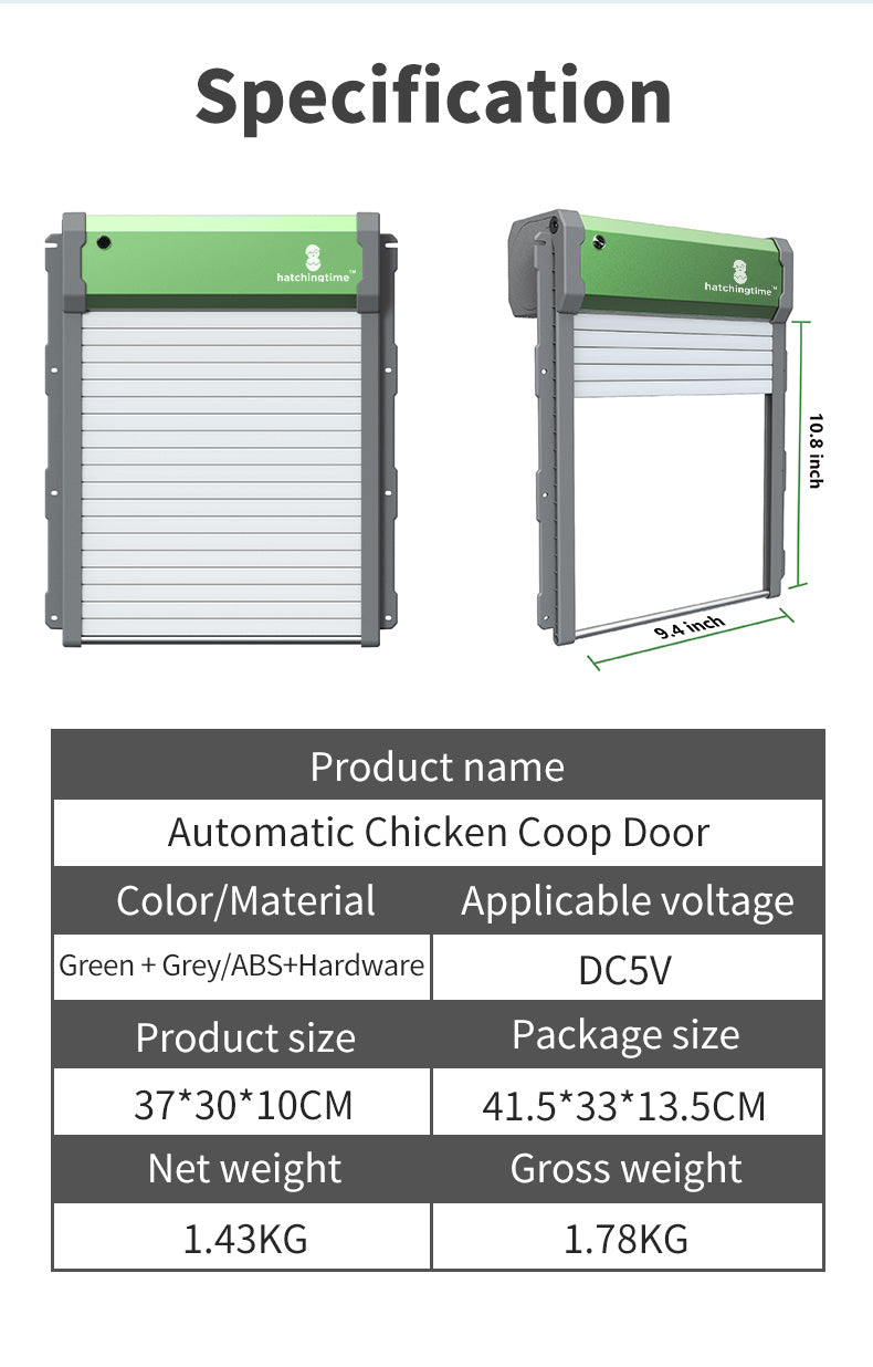 Hatching Time. Specification table shown.