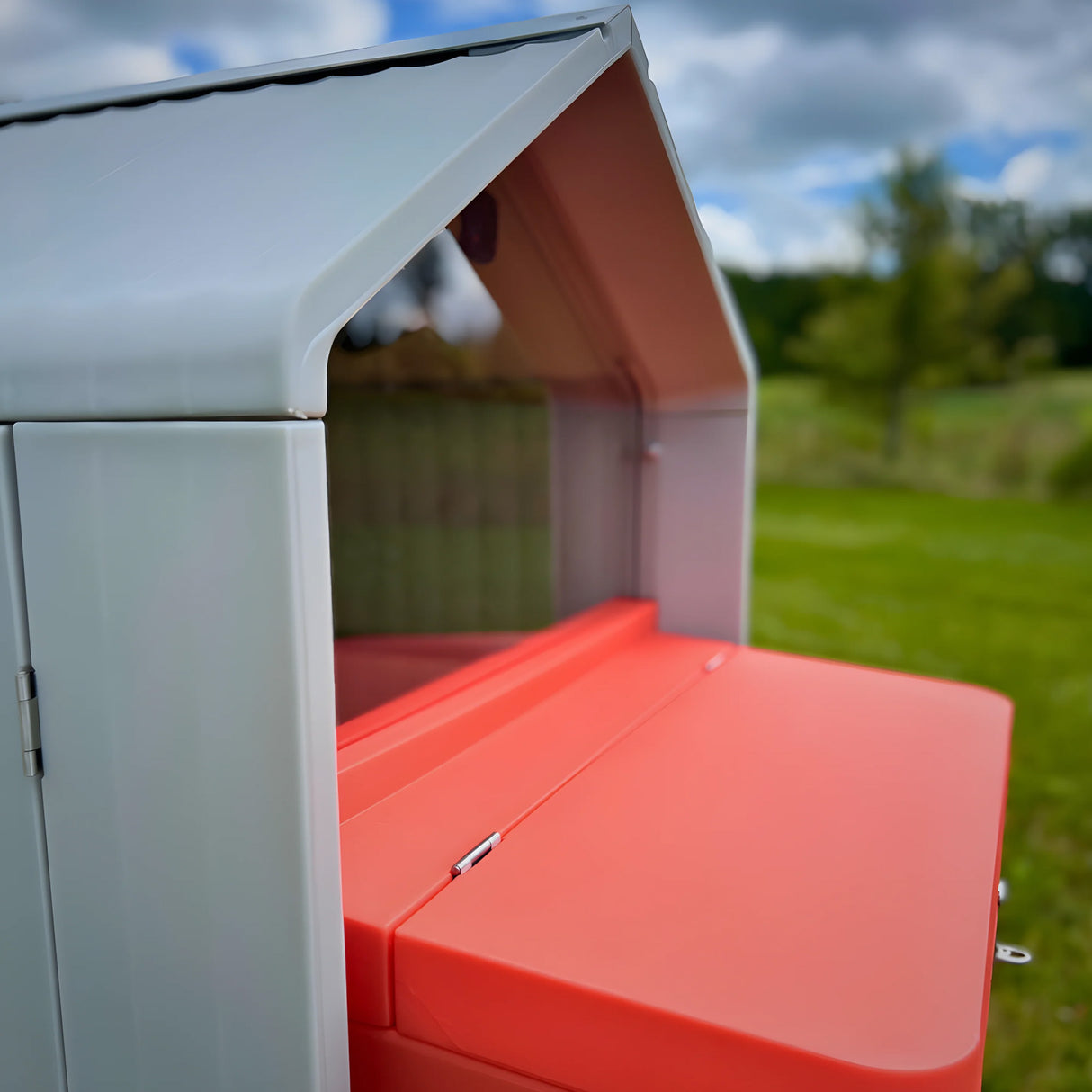 Hatching Time Smart Coop. Top of smart coop can be seen with nesting box access.