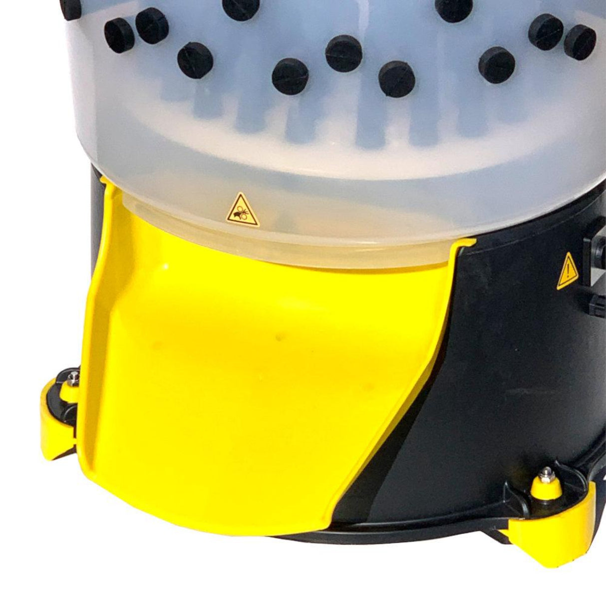 Hatching Time Goose / Duck Feather Plucker close up view of feather chute shown.