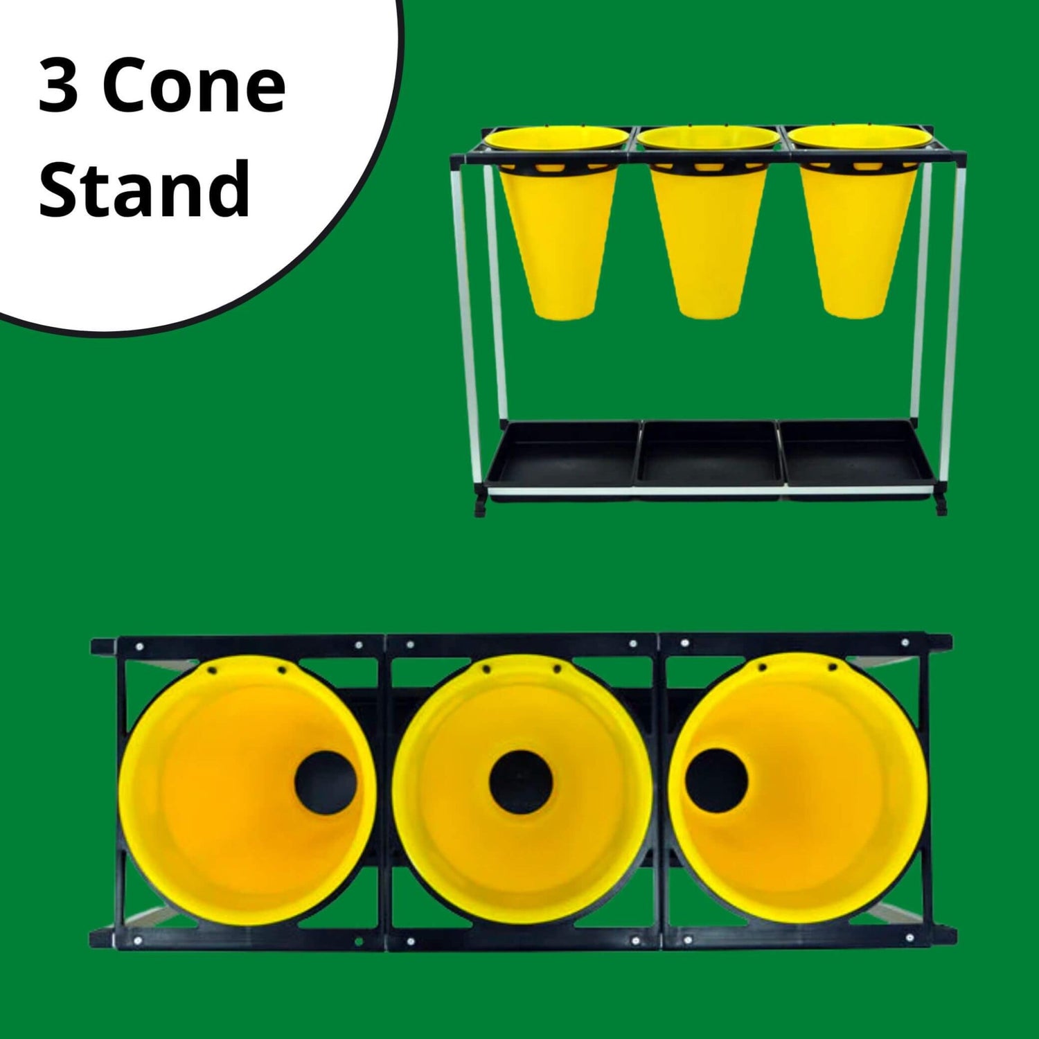 Hatching Time Cimuka. View of processing cones. Text reads “3 cone stand”
