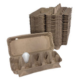 Stack of cardboard egg crates with a single white egg on a white background