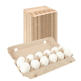 bulk Flat Blank Top Cardboard egg carton with eggs and wicker basket on a white background