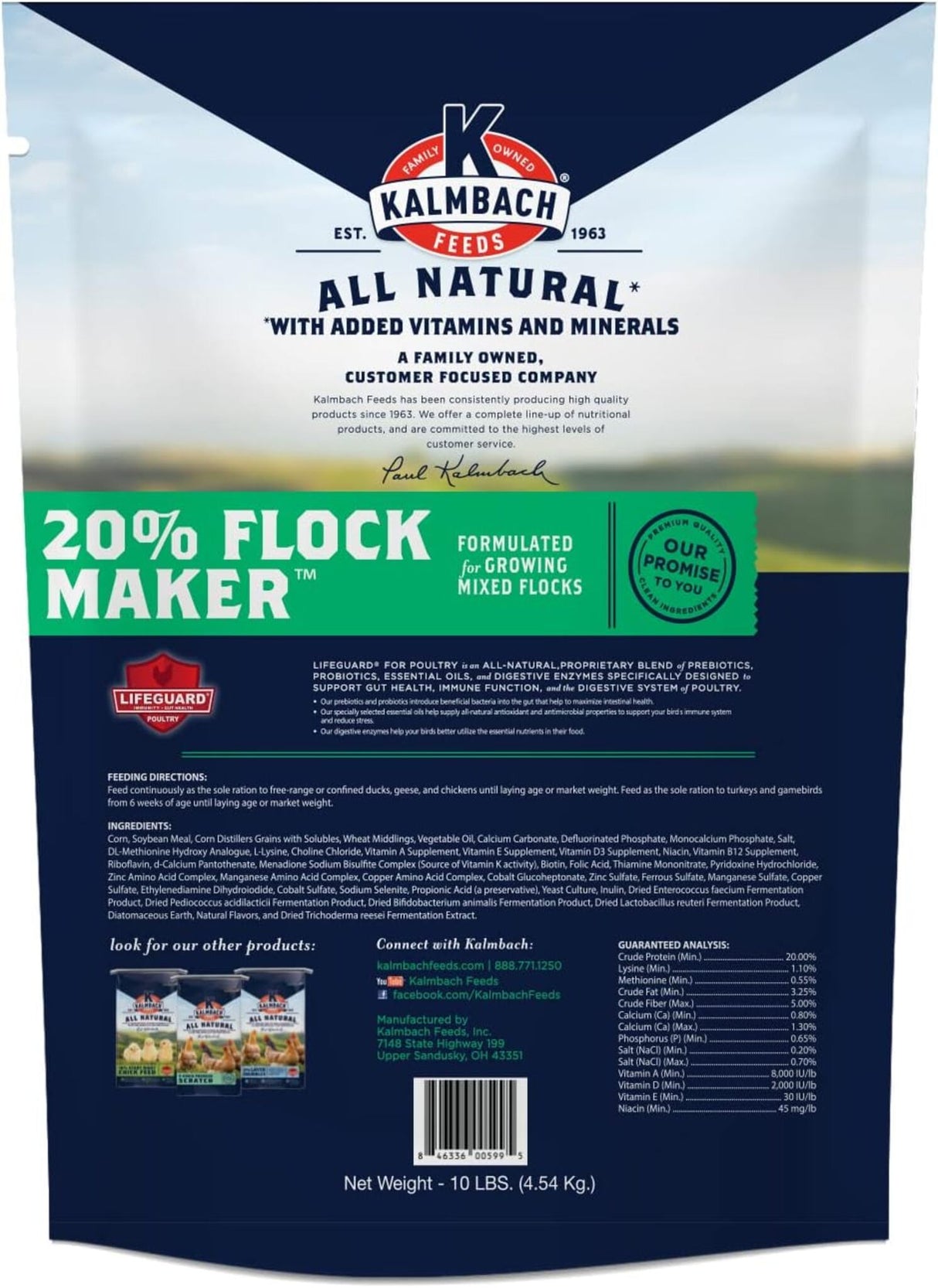 Hatching Time Kalmbach Feeds. 20% Flock Maker All Natural.  Back of bag can be seen in image