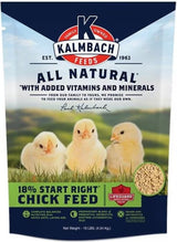 Hatching Time Kalmbach Feeds. 18% Start right chick feed Medicated bag front can be seen in image.