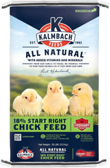 Hatching Time Kalmbach Feeds. 18% Start right chick feed Medicated bag front can be seen in image.