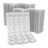 Clear plastic egg trays with a white background