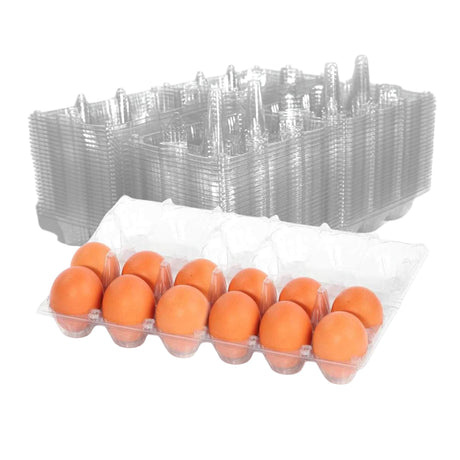 Carton of eggs with a metal egg crate in the background