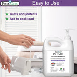 Hatching Time Premo. Laundry additive is in front  of a person pouring laundry additive into washing machine receptacle.