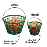 Hatching Time EZ gather egg basket large and small sizes shown filled with eggs.