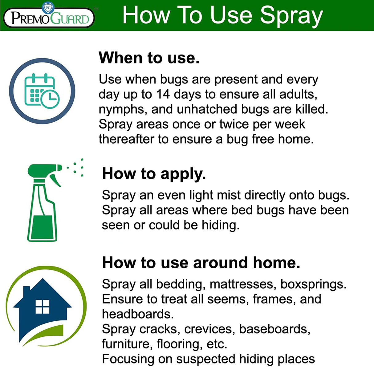 Hatching Time Premo. how to use bed bug & Mite spray graphic.