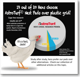 Hatching Time. Infographic showing chickens choosing astroturf nest pads over plastic grids.