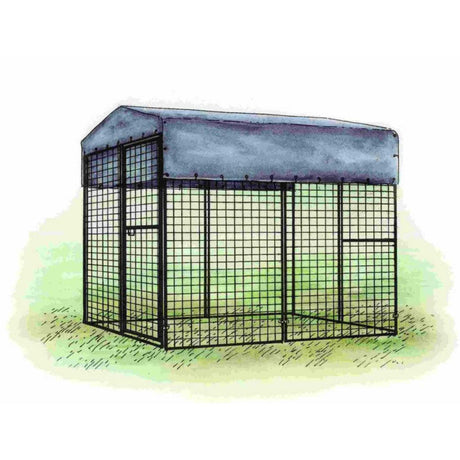 Hatching Time OverEZ. Illustration of tarp on 8ft walk-in chicken run.