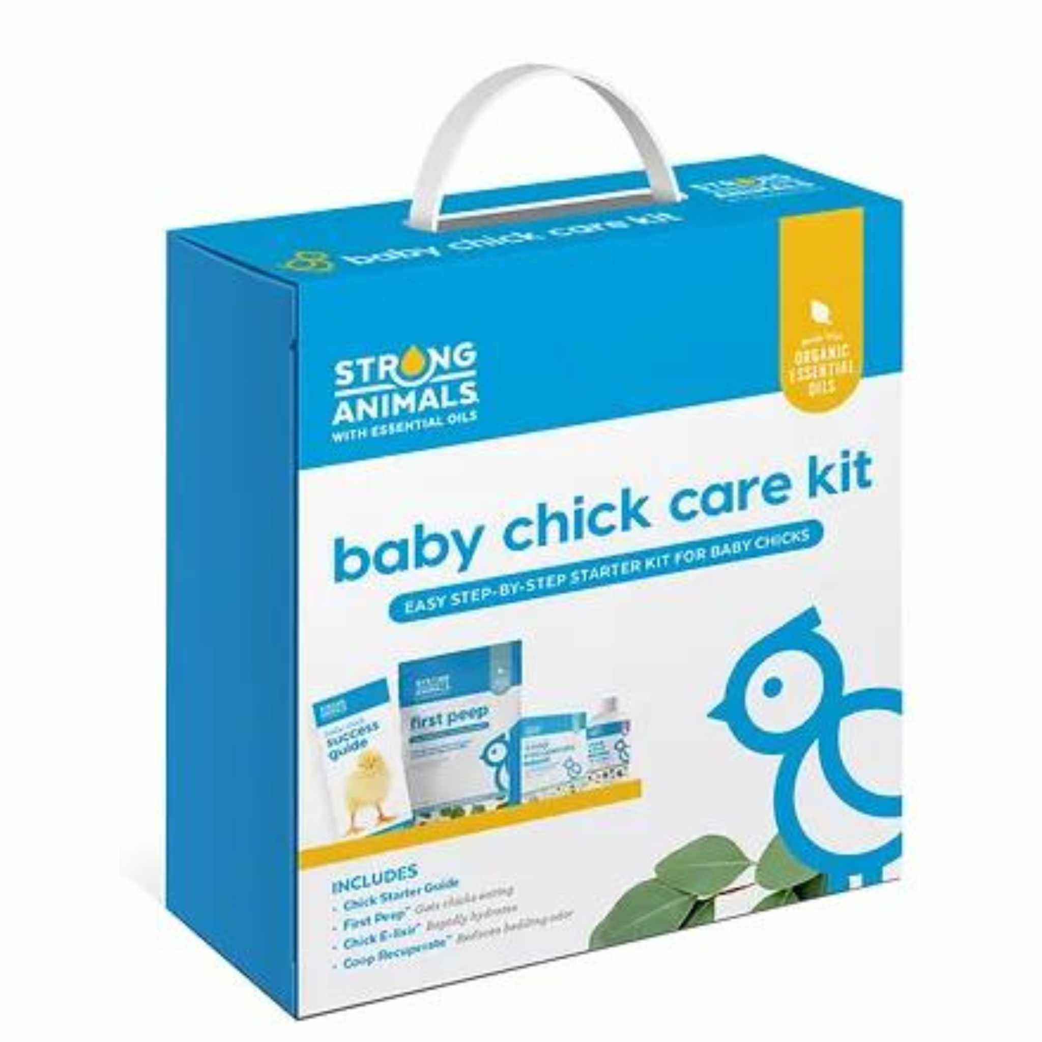 Hatching Time Strong Animals. Baby chick care kit can be seen in image. Step-by-step starter kit for baby chicks.