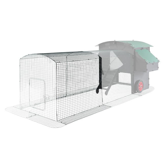 Hatching Time Nestera. Chicken coop run extension can be seen highlighted in image. extension fits large raised chicken coop.