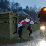 Handy hut , raining with school bus