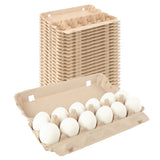 50-PACK Cardboard egg carton with eggs and wicker basket on a white background