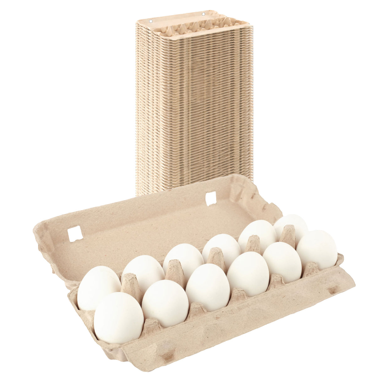 bulk Carton of eggs with a wicker basket on a white background