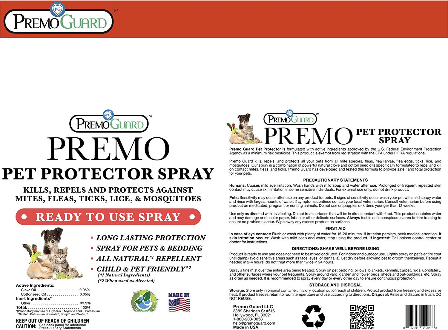 Pet Protector Spray by Premo Guard - 16 oz